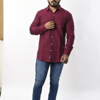 Men Full Sleeve Plain Red Shirt - Image 4