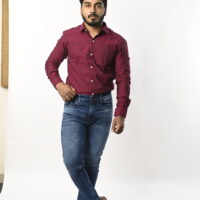 Men Full Sleeve Plain Red Shirt - Image 5