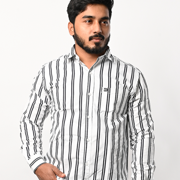 a man in a striped shirt