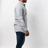 a man in a striped shirt