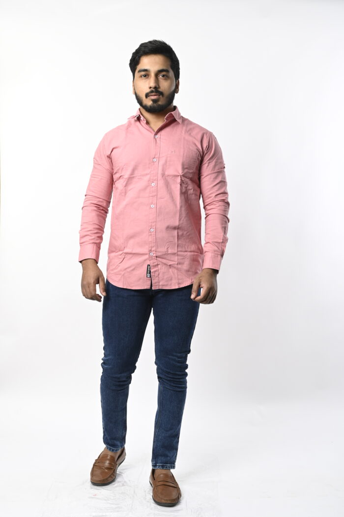 Men Full Sleeve Plain Pink Shirt
