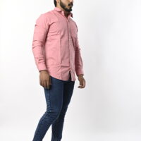 Men Full Sleeve Plain Pink Shirt - Image 2