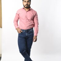 Men Full Sleeve Plain Pink Shirt - Image 5