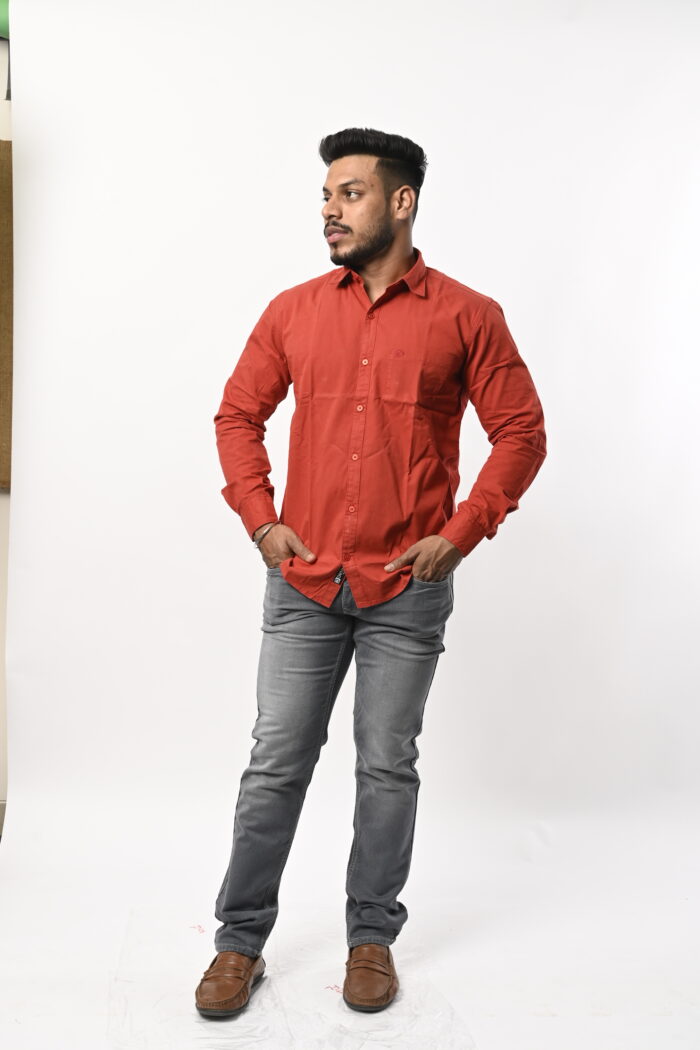Men Full Sleeve Orange Shirt