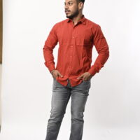 Men Full Sleeve Orange Shirt - Image 2