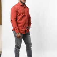 Men Full Sleeve Orange Shirt - Image 4